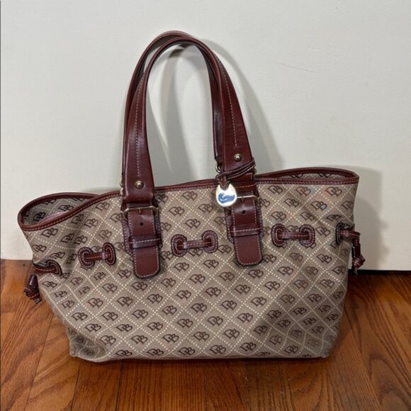Vintage Dooney & Bourke Monogram Chiara Tote Bag Purse Brown - Picture 2 of 16